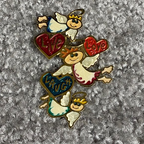Live Love Laugh Three Angel Pin Brooch Hearts Angels Any Occasion - Picture 2 of 8